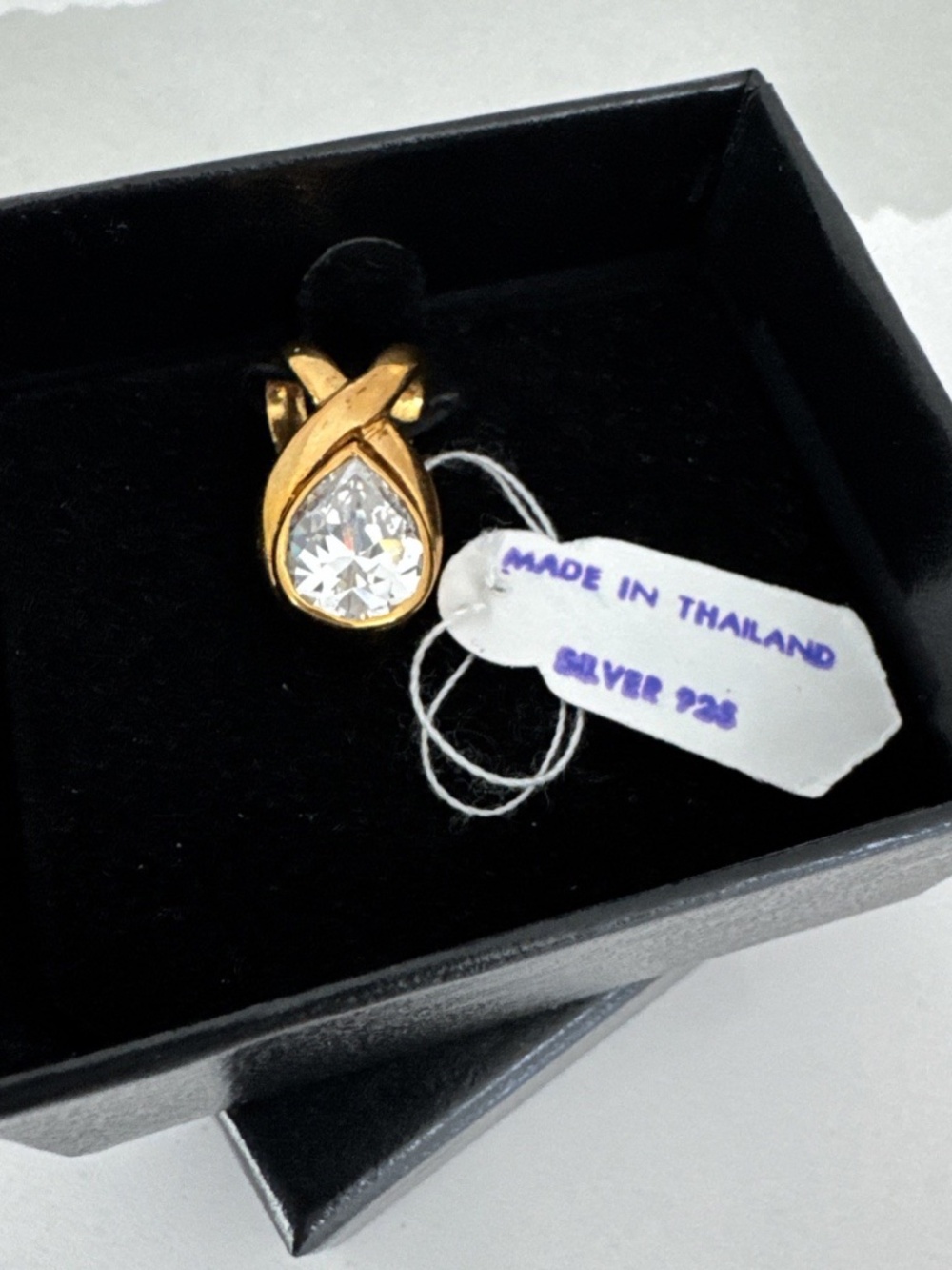 New in box Gold over silver 925 Pendant Cubic Zirconia ? Made in Thailand PEAR